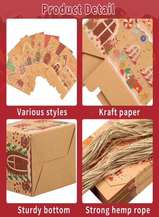 peony man 48 PCS Christmas Gingerbread House Treat Boxes Gingerbread Kraft Paper Gift Box Christmas Candy House Treat Goodie Cookie Boxes for Xmas Holiday Party Favor Supplies Snack Gift Packaging - Image 3